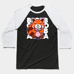Kawaii Boba Cute Anime Red Panda Kawaii Bubble Tea Drink Baseball T-Shirt
